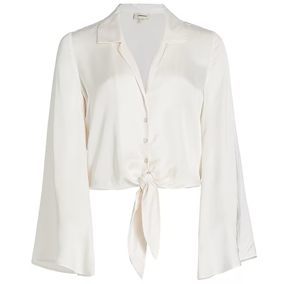 L'agence - Roxane Front-Tie Blouse White Button Front Tie Blouse Viscose Blend - Picture 2 of 9